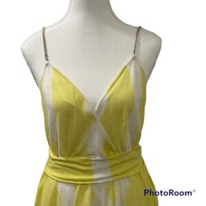 Anthropologie Moth Yellow White Sundress Spaghetti Strapped Midi Dress Sz L